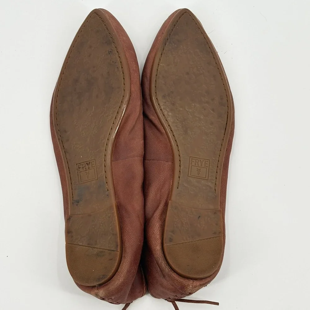 Frye Regina Pointed Toe Ballet Flats Cognac Brown Leather Womens 8.5